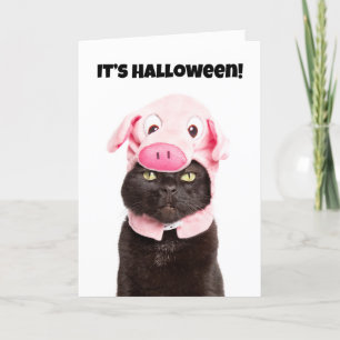 Prettig Halloween voor iedereen Kat in varkenskost Feestdagen Kaart