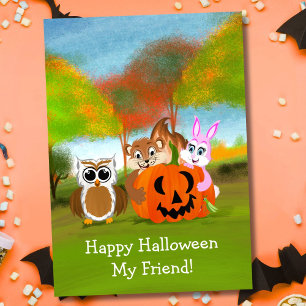 Prettig Halloween Vriend Chipmunk, Konijn & Uil Kaart