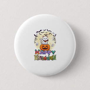 Prettig Halloween Witte Kat Pompoen Maan Vleermuiz Ronde Button 5,7 Cm