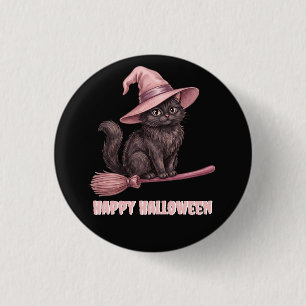 Prettig Halloween Zwarte Heks Kat Ronde Button 3,2 Cm