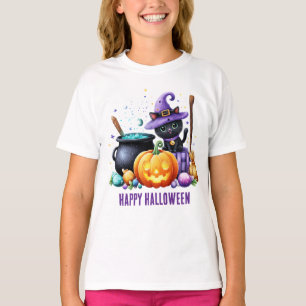 Prettig Halloween Zwarte Heks Kat T-shirt
