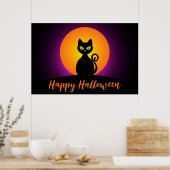 Prettig Halloween Zwarte Kat en Maan Poster (Keuken)