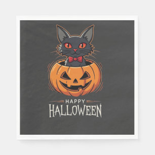 Prettig Halloween Zwarte Kat Pompoen Design_1 Servet