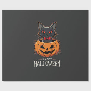 Prettig Halloween Zwarte Kat Pompoen Ontwerp_1 Cadeaupapier
