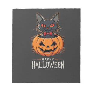 Prettig Halloween Zwarte Kat Pompoen Ontwerp_1 Notitieblok