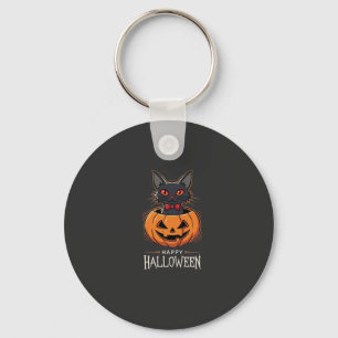 Prettig Halloween Zwarte Kat Pompoen Ontwerp_1 Sleutelhanger