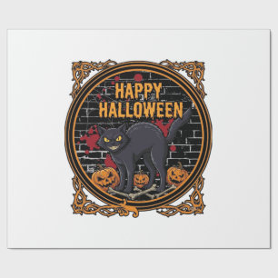 Prettig Halloween Zwarte Kat Pompoenen Botten_1 Cadeaupapier