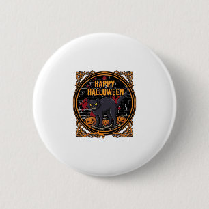 Prettig Halloween Zwarte Kat Pompoenen Botten_1 Ronde Button 5,7 Cm