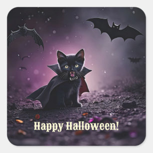 Prettig Halloween Zwarte Kat Vampier Schattig Vierkante Sticker