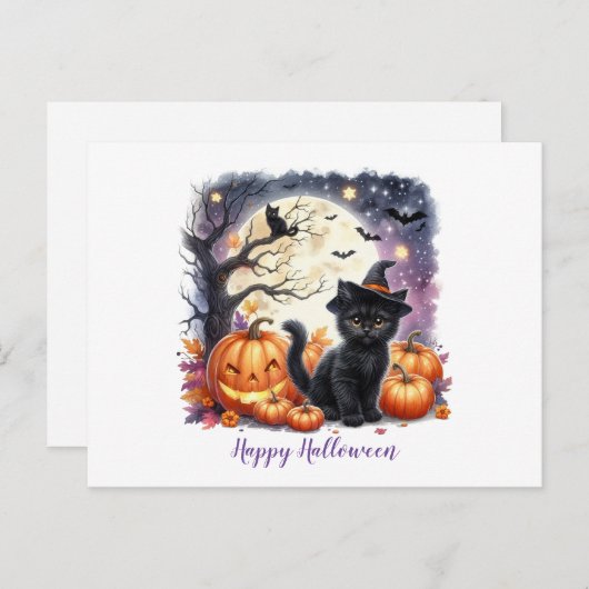 Prettig Halloween Zwarte Kitten Feestdagenkaart (Voorkant / Achterkant)