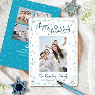 Prettig Hanukka 5 Foto Handgetekende Doodle Whimsi Feestdagenkaart