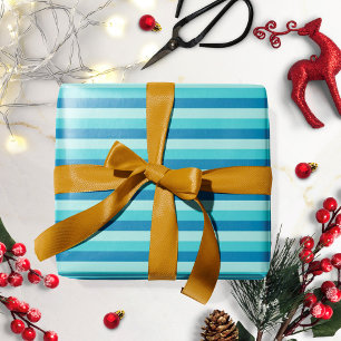 Prettig Hanukka Blauw en Teal Gestreepte Patroon Cadeaupapier
