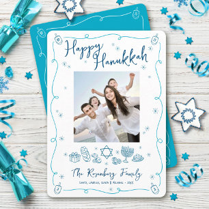 Prettig Hanukka Foto Speelse Handgetekende Doodles Feestdagenkaart