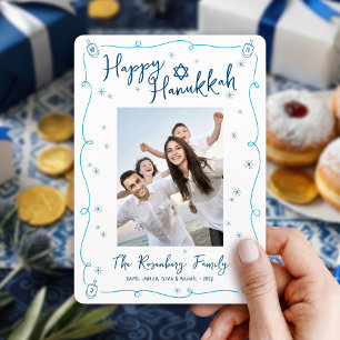 Prettig Hanukka Foto Whimsical Handgetekend Speels Feestdagenkaart