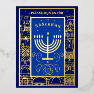 Prettig Hanukka Mooie Joodse Feestdag Menora Folie Uitnodiging Briefkaart