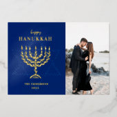 Prettig Hanukka Ster van David Menora Folie Feestdagenkaart (Voorkant)