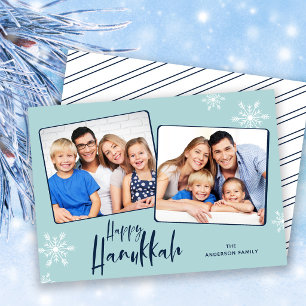 Prettig Hanukkah 2 foto's Sneeuwvlokken Feestdagenkaart
