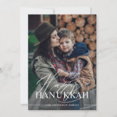 Prettig Hanukkah | Elegante Script Foto Donkergroe Feestdagenkaart (Voorkant)