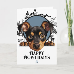 Prettig Howlidays Duitse Pinscher Hond Kerstmis Feestdagen Kaart