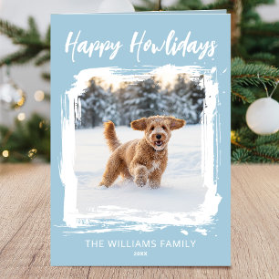 Prettig Howlidays Hond 2 Foto Kerst Blauw Modern Kaart