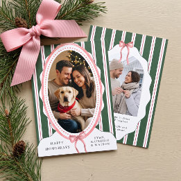 Prettig Howlidays Roze Strik Hond Foto Feestdagenkaart