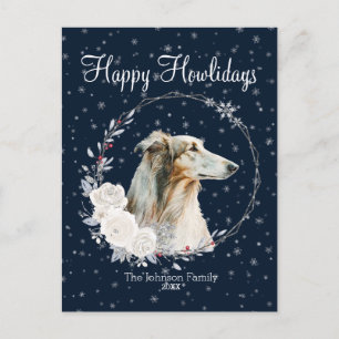 Prettig Howlidays Schattige Borzoi Hond Feestdagenkaart