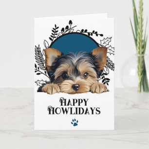 Prettig Howlidays Yorkshire Terrier Hond Kerstmis Feestdagen Kaart