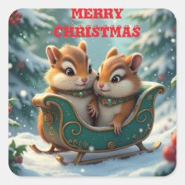 Prettig kerst eekhoorns vierkante sticker