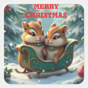 Prettig kerst eekhoorns vierkante sticker