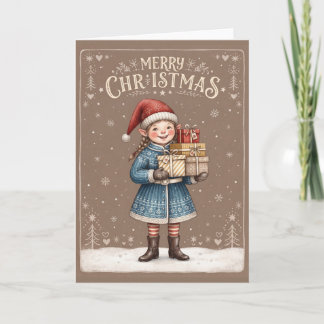 Prettig Kerst Elf Meisje Vakantiekaart Feestdagen Kaart