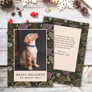 Prettig Kerst Pink Zwart Eén lijn Hond Foto Feestdagenkaart