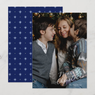 Prettig Kerst Script Foto Navy Twinkle Feestdagenkaart