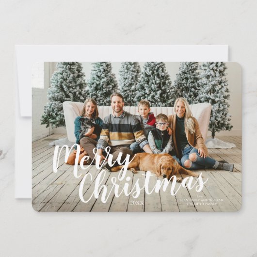 Prettig Kerst Script Houten Bomen Kaart (Voorkant)