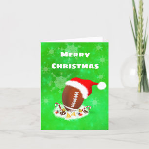 Prettig kerst voetbal met kerstman hoed en snacks feestdagen kaart