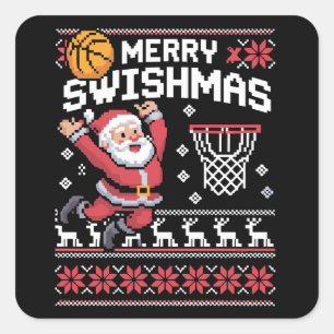 Prettig Kerstbal Basketball Hulpeloos Kerstmis Ker Vierkante Sticker