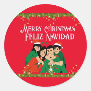 PRETTIG KERSTFEES FELIZ NAVIDAD KAART RONDE STICKER