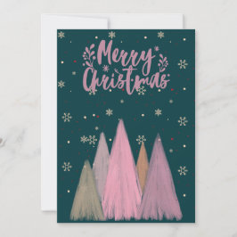 PRETTIG KERSTFEES ROZE SNEEUW EN ROZE KERSTBOOMEN FEESTDAGENKAART