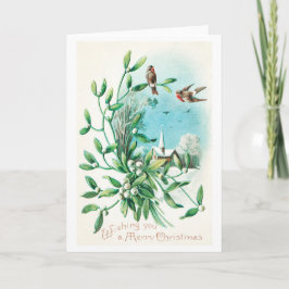 Prettig kerstfeest (1910) Twee vogels en maretak Feestdagen Kaart