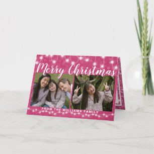 Prettig kerstfeest 2 foto roze glinster feestdagen kaart