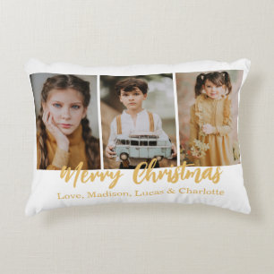 Prettig kerstfeest 3 foto collage goud accent kussen