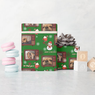 Prettig kerstfeest 3 foto collage Leuk rood groen Cadeaupapier