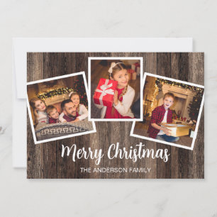 Prettig kerstfeest 3 foto robuuste hout kaart