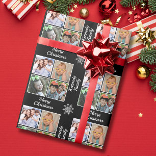 Prettig kerstfeest 4 foto collage familienaam zwar cadeaupapier