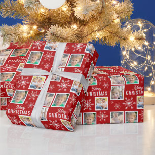 Prettig kerstfeest 4 foto's Sneeuwvlok Kerstmis Ro Cadeaupapier