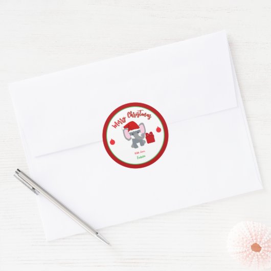 Prettig kerstfeest Aangepaste naam knuffel olifant Ronde Sticker (Envelop)
