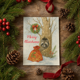 Prettig kerstfeest Aardige Wasbeer Wilde Dieren Briefkaart
