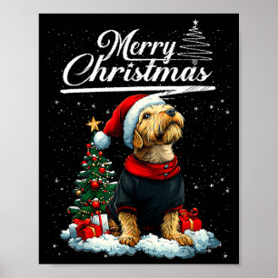 Prettig kerstfeest Airedale Terrier Kerstman Hoed Poster