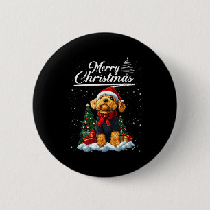 Prettig kerstfeest Airedale Terrier Kerstman Hoed Ronde Button 5,7 Cm