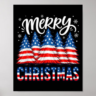 Prettig kerstfeest Amerikaanse vlag Bomen Winter M Poster