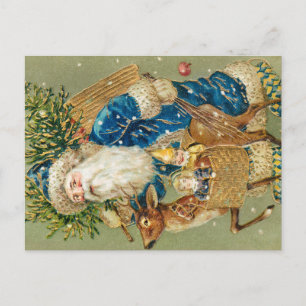 Prettig kerstfeest, Antieke kaart, Kerstman en ren Briefkaart